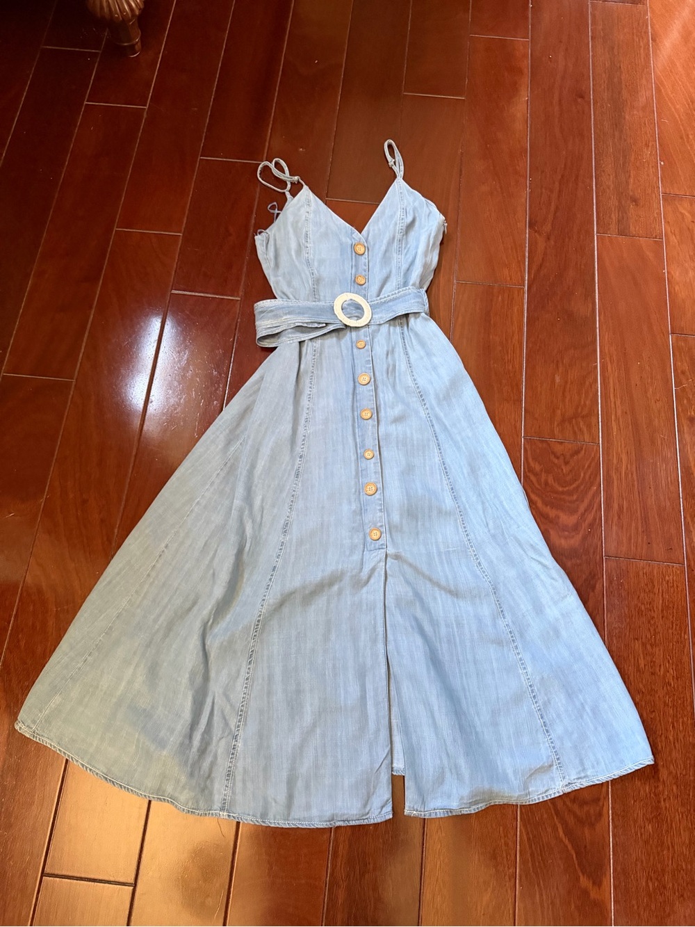 Moon River Light Blue Button-Front Sundress with Belt